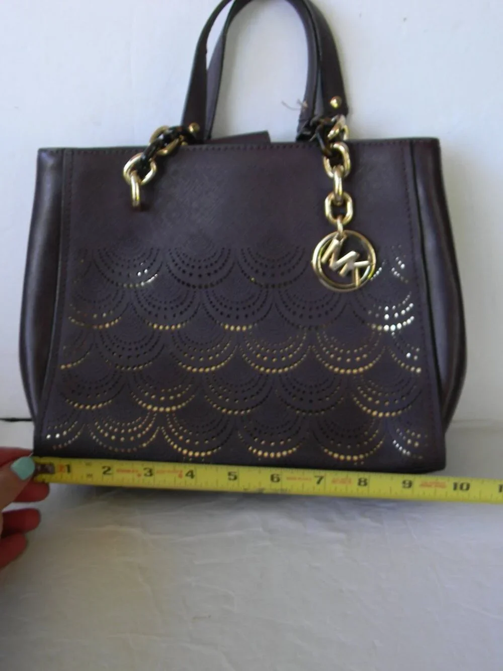MICHAEL KORS PURPLE SAFFIANO LEATHER PERFORATED SOFIA MEDIUM SATCHEL
